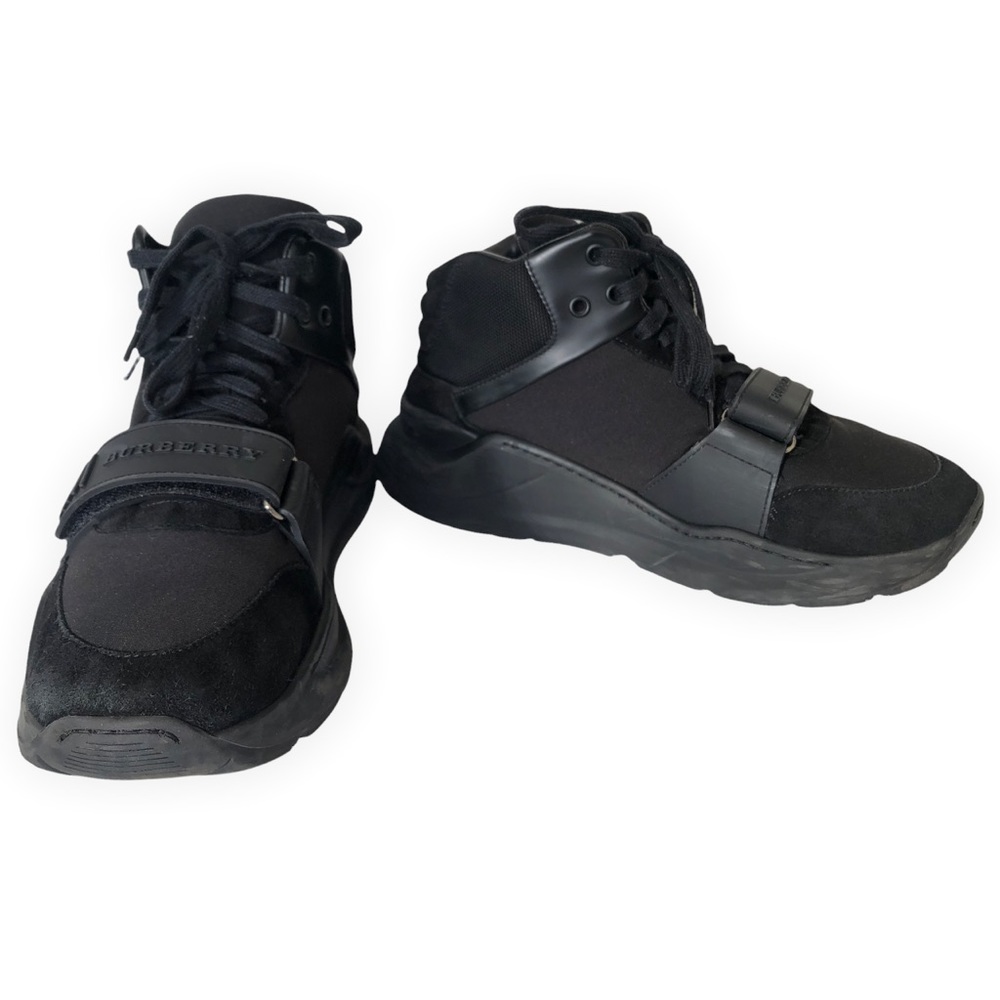 Authentic Burberry Black Fabric And Suede Regis High Top Sneakers Size 41(8.5)